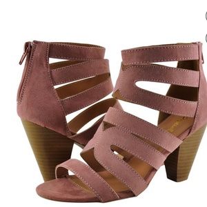 *NEW* Qupid Women Mauve Dusty Rose Pink Caged Strap Heels